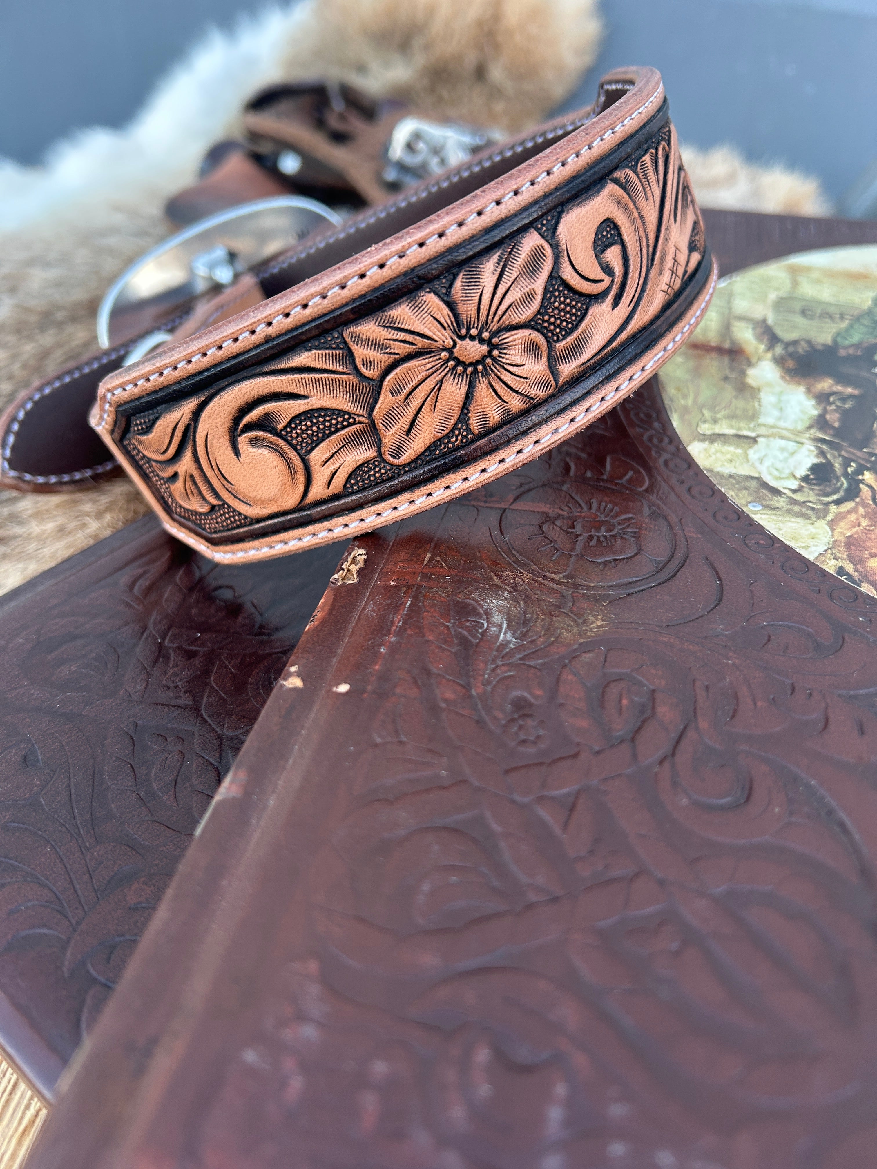 Leather Dog Collar - Brown Border