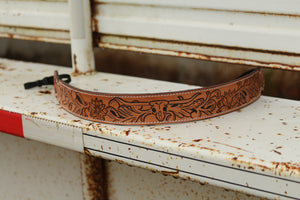 Leather Tooled Longhorn Camera Strap