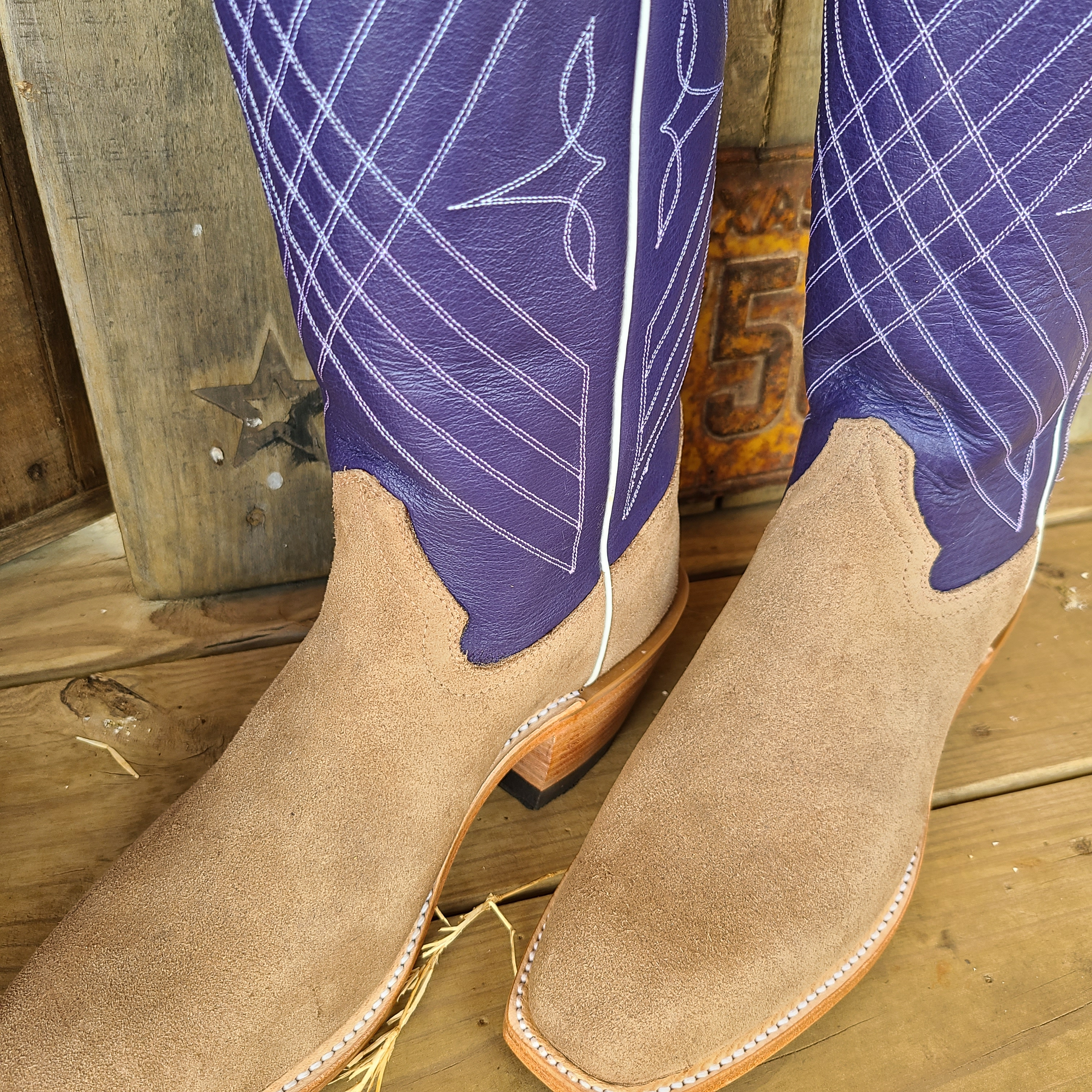 Picosa Creek Boots - Tan Roughout w/ Purple Cowhide - The Wilson
